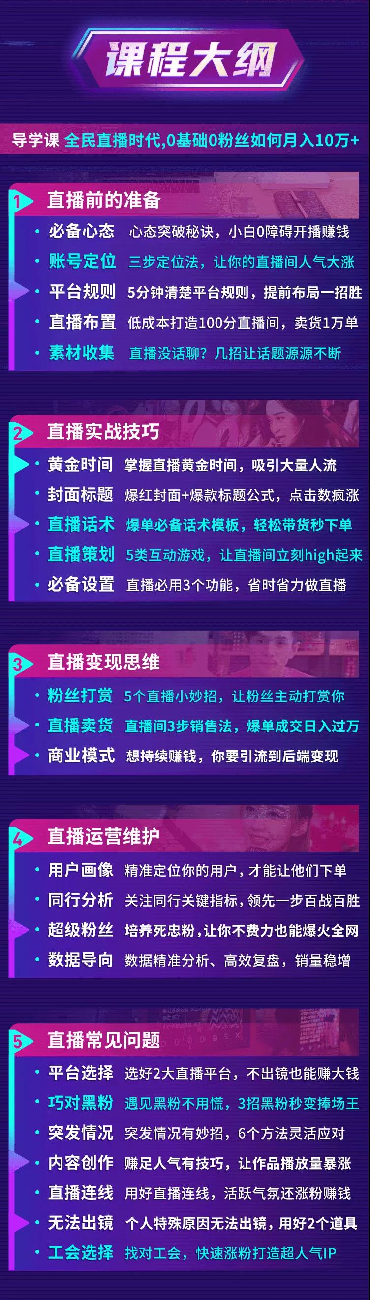 直播赚钱全攻略：全民直播时代，0基础0粉丝如何月入10万+（全套课程）