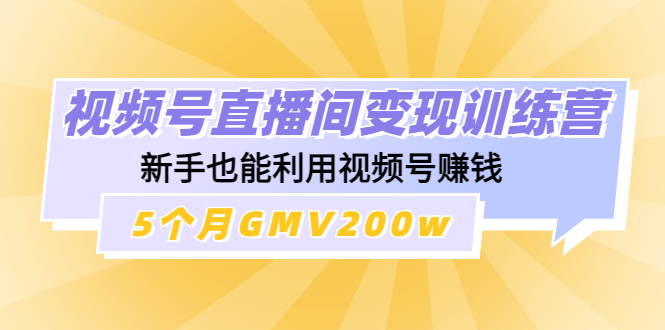 视频号直播间变现训练营：新手也能利用视频号赚钱，5个月GMV200w