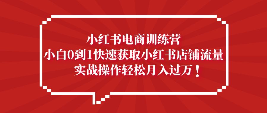 小红书电商训练营，小白0到1快速获取小红书店铺流量，实战操作月入过万