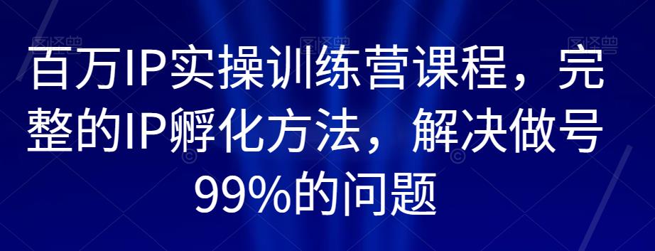 百万IP实操训练营课程，掌握完整的IP孵化方法，轻松解决做号99%的问题