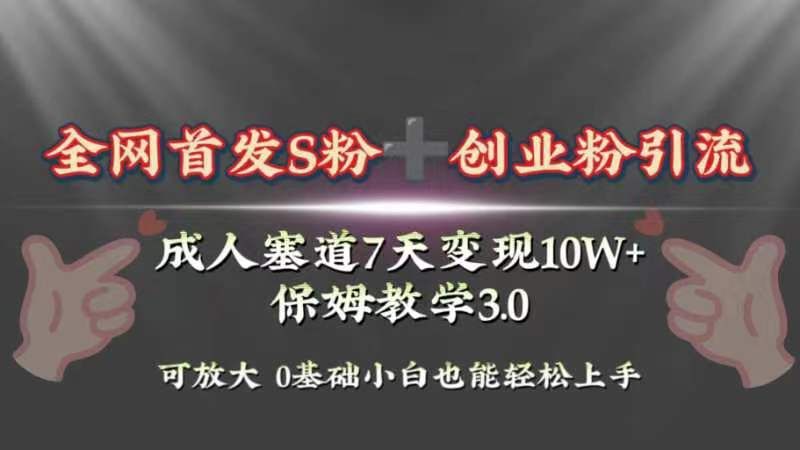 全网首发s粉加创业粉引流变现，成人用品赛道7天变现10w+保姆教学3.0