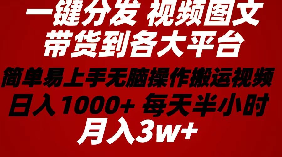 2024年 一键分发带货图文视频  简单易上手 无脑赚收益 每天半小时