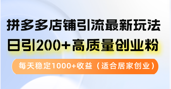 拼多多店铺引流最新玩法，日引200+高质量创业粉，每天稳定1000+收益