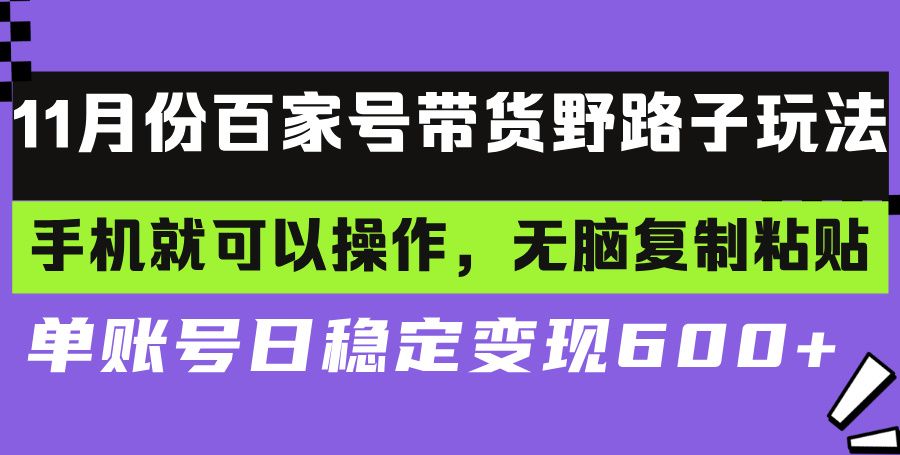 百家号带货野路子玩法 手机就可以操作，无脑复制粘贴 单账号日稳定变现