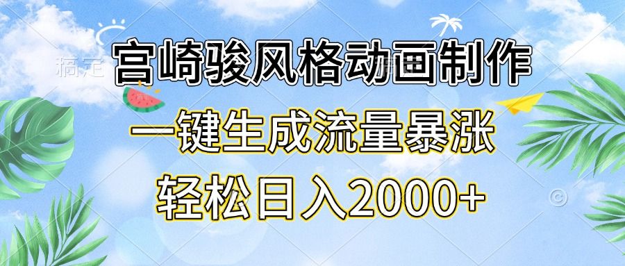 宫崎骏风格动画制作，一键生成流量暴涨，轻松日入2000+