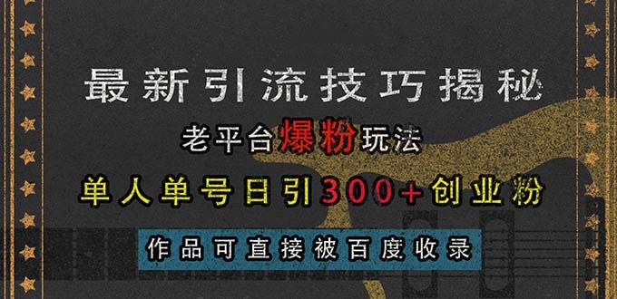 最新引流技巧揭秘，老平台爆粉玩法，单人单号日引300+创业粉，作品可直