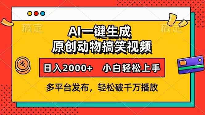 AI一键生成动物搞笑视频，多平台发布，轻松破千万播放，日入2000+，小