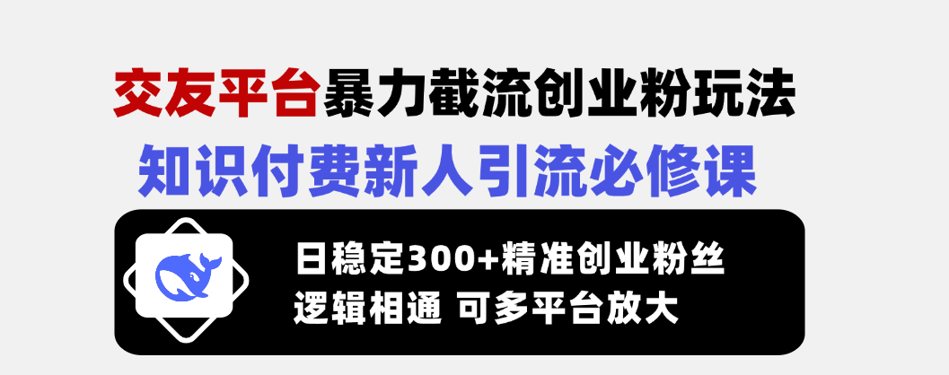 交友平台暴力截流创业粉玩法，知识付费新人引流必修课，日稳定300+精准