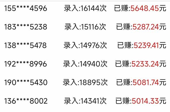 信息录入，几秒一单，只需一部手机，小白轻松上手，日入500＋