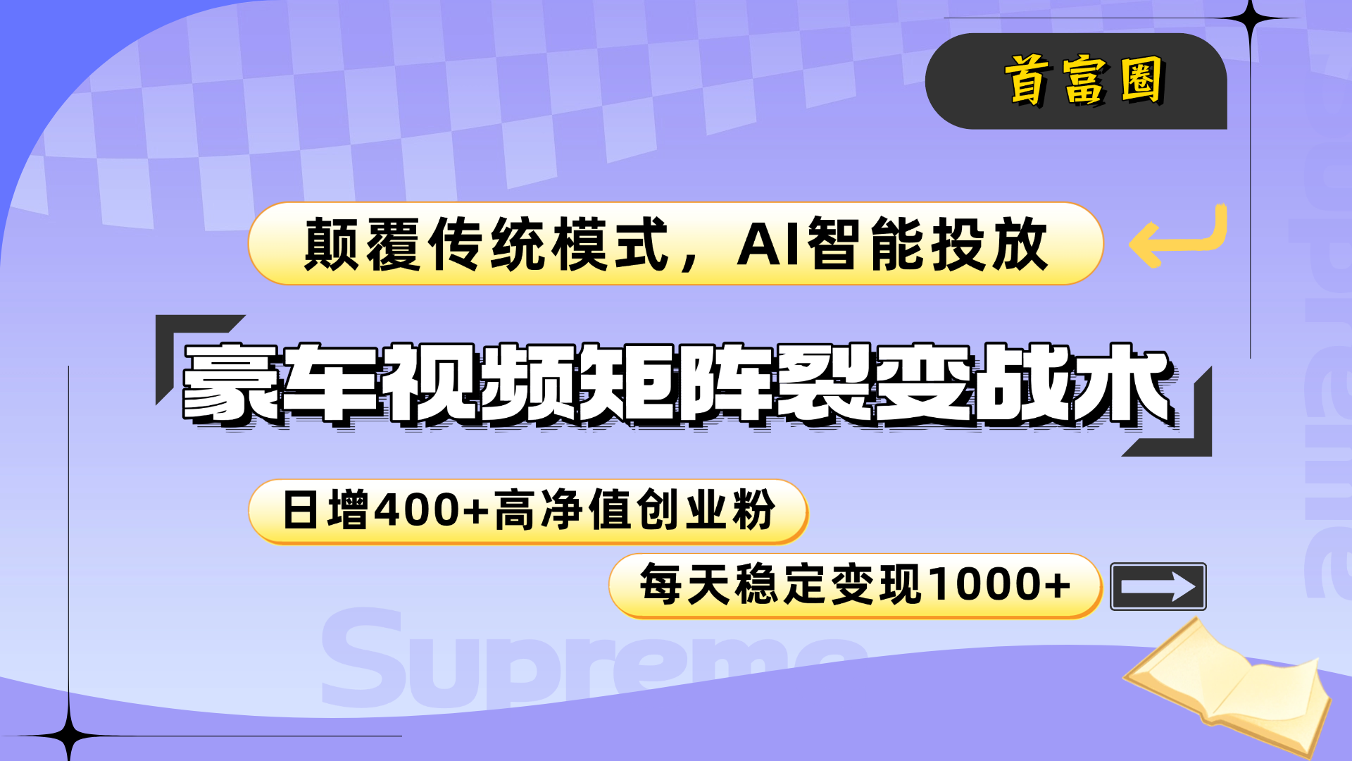 豪车视频矩阵裂变战术，颠覆传统模式，AI智能投放，日增400+高净值创业